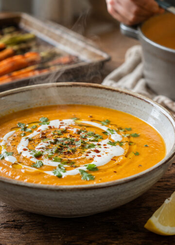 Velvety Roasted Carrot and Ginger Soup with Yogurt