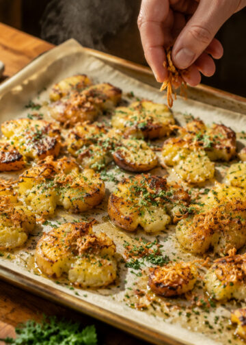 Lemon-Herb Smashed Potatoes with Crispy Shallots