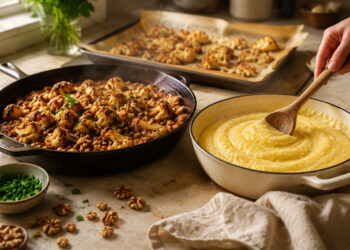 Roasted Cauliflower and Walnut Ragù with Creamy Polenta