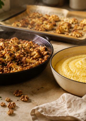 Roasted Cauliflower and Walnut Ragù with Creamy Polenta