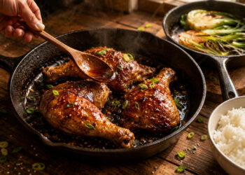 Honey Soy Glazed Chicken Leg pieces with Sesame Bok Choy