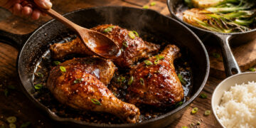 Honey Soy Glazed Chicken Leg pieces with Sesame Bok Choy