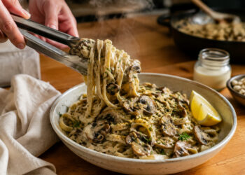 Creamy Cashew Mushroom Stroganoff with Herbed Noodles