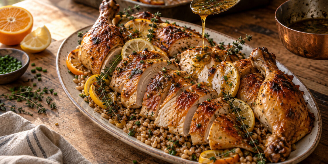 Citrus-Garlic Roasted Chicken with Herbed Farro
