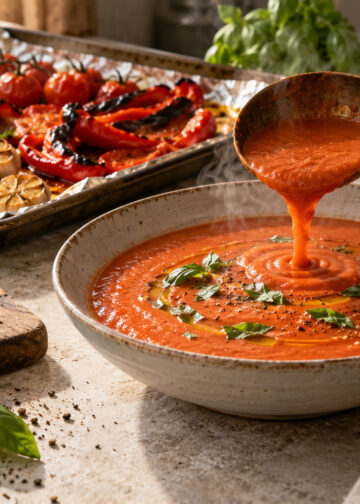 Roasted Tomato, Red Pepper, and Basil Soup