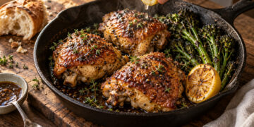 Balsamic Roasted Chicken Thighs with Charred Broccolini