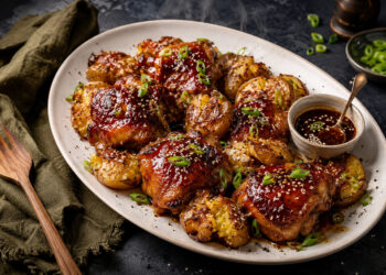 Honey-Soy Glazed Chicken with Sesame Smashed Potatoes