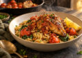 Roasted Garlic and Tomato Chicken with Orzo Pilaf