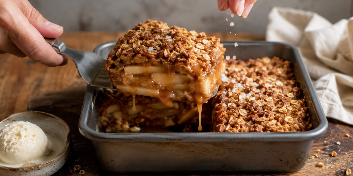 Salted Caramel Apple Pudding Cake with Oat Streusel