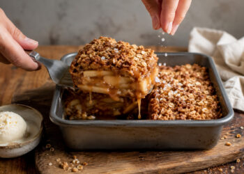 Salted Caramel Apple Pudding Cake with Oat Streusel