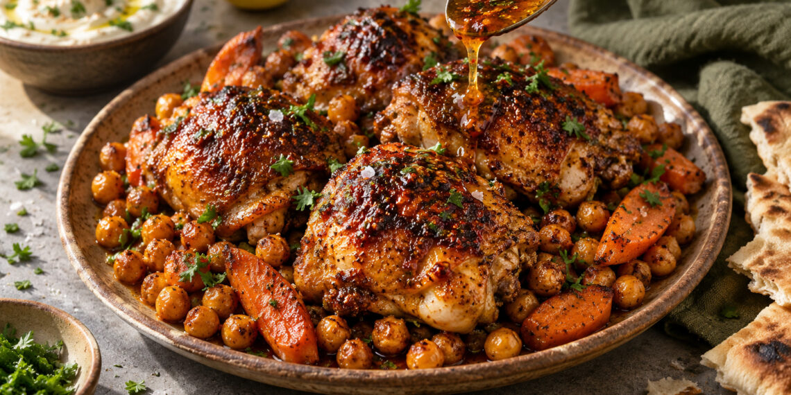 Sheet-Pan Harissa Chicken with Roasted Chickpeas and Carrots