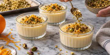 Orange Cardamom Panna Cotta with Pistachio Crumble