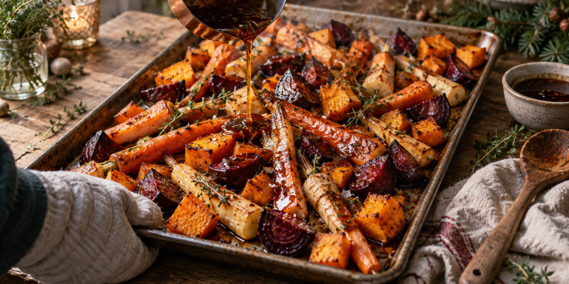 Brown Butter Balsamic Roasted Root Vegetables