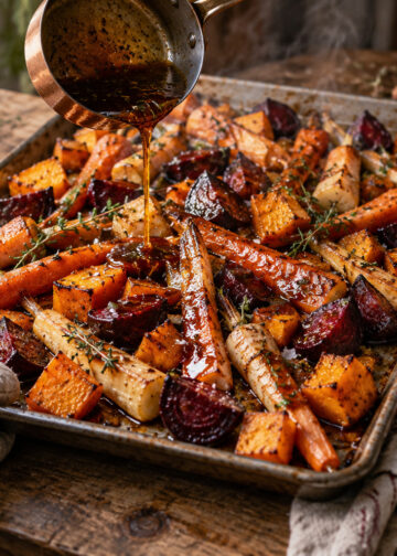 Brown Butter Balsamic Roasted Root Vegetables