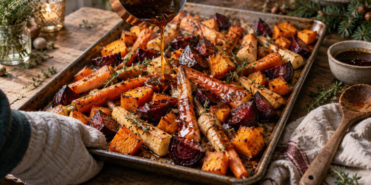 Brown Butter Balsamic Roasted Root Vegetables