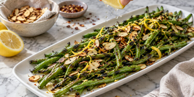 Charred Lemon Green Beans with Toasted Almonds