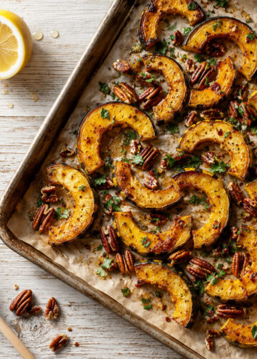 Roasted Delicata Squash with Cumin and Pecans