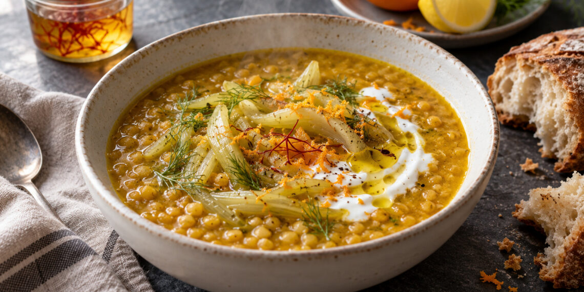 Saffron Lentil and Fennel Soup with Citrus