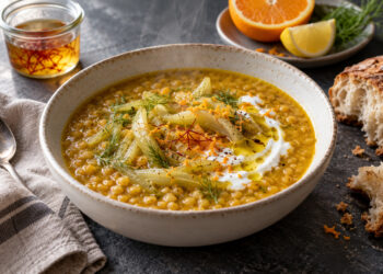 Saffron Lentil and Fennel Soup with Citrus