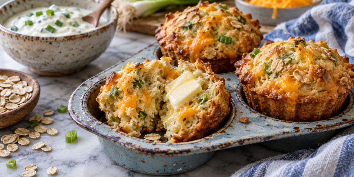 Savory Oat and Cheddar Breakfast Muffins with Scallions