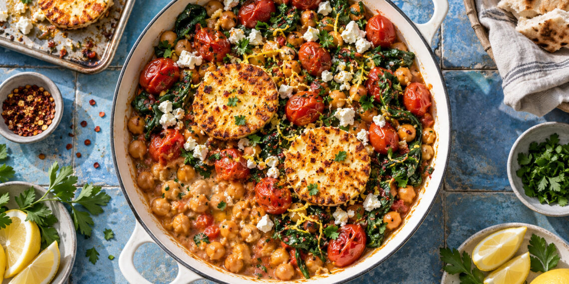 Herbed Lemon Chickpea Skillet with Crispy Feta