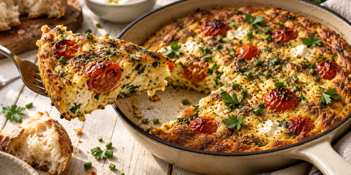 Cornmeal and Herb Baked Breakfast Frittata with Cherry Tomatoes