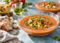 Charred Corn and Tomato Gazpacho with Basil Oil