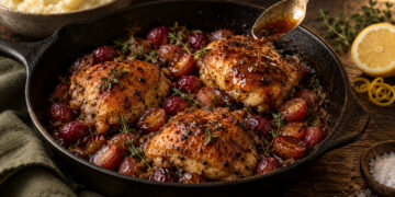 Weeknight Balsamic Glazed Chicken with Roasted Grapes
