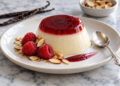Vanilla Bean Honey Almond Panna Cotta with Raspberry Gelee