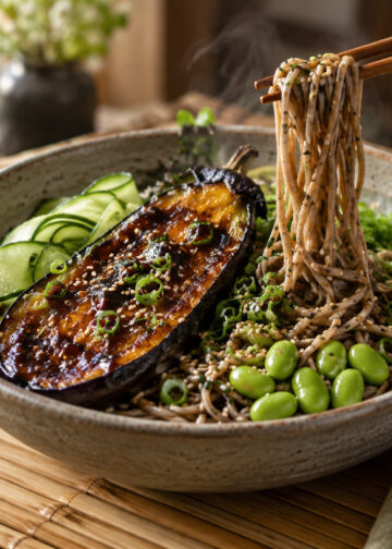 Miso-Glazed Eggplant with Sesame Soba and Edamame