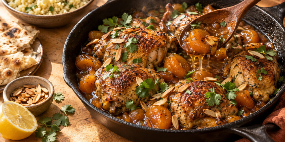 Skillet Moroccan Chicken with Apricot and Almond