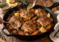 Skillet Lemon Thyme Chicken with Honeyed Roasted Carrots