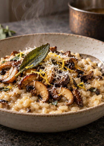 Weeknight Creamy Mushroom Risotto with Crispy Sage