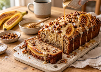 Brown Butter Banana Cake with Tahini Honey Glaze