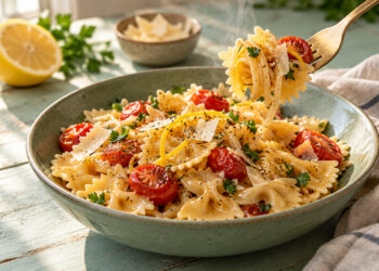Garlic Lemon Butter Farfalle with Cherry Tomatoes