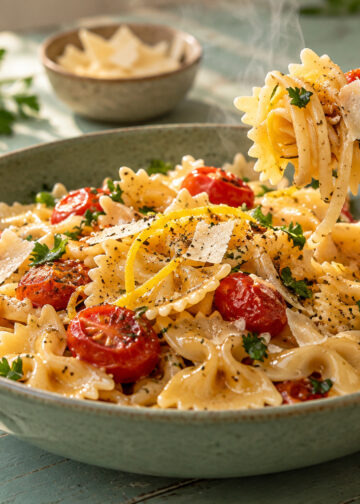 Garlic Lemon Butter Farfalle with Cherry Tomatoes