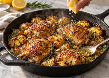 Skillet Lemon-Rosemary Chicken with Smashed New Potatoes