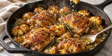 Skillet Lemon-Rosemary Chicken with Smashed New Potatoes