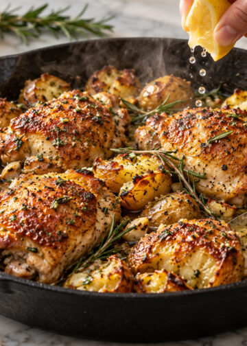 Skillet Lemon-Rosemary Chicken with Smashed New Potatoes