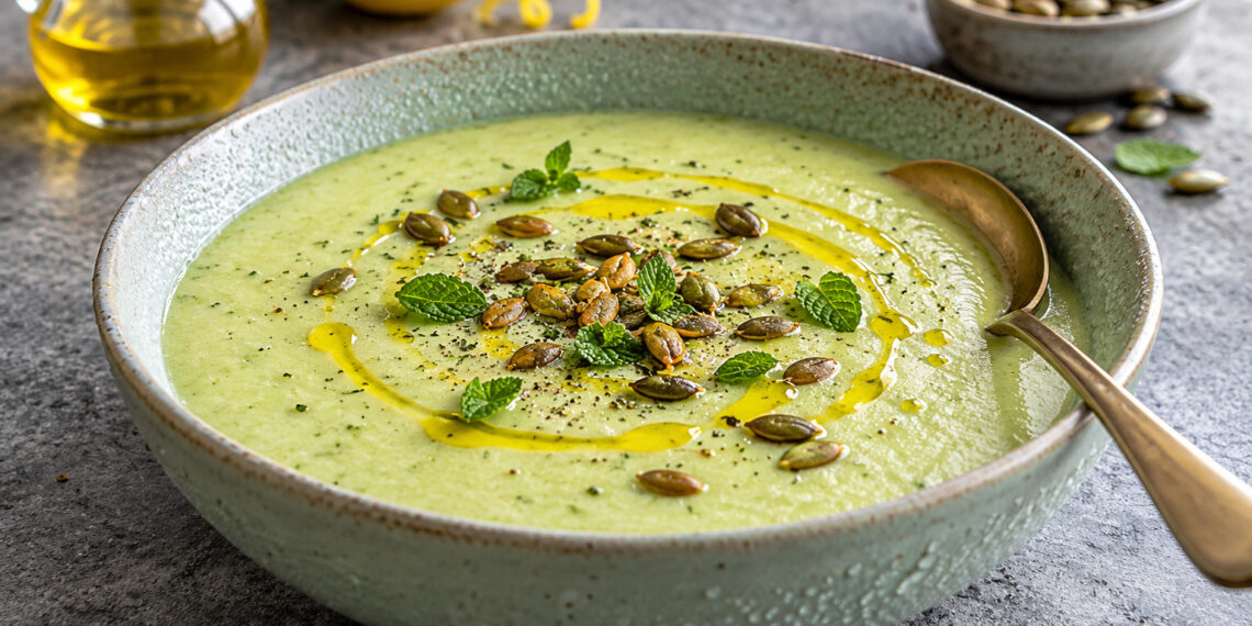 Chilled Zucchini and Yogurt Soup with Lemon Oil