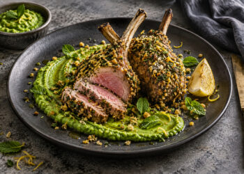 Seared Herb-Crusted Lamb Chops with Minted Pea Purée
