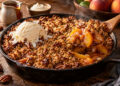 Maple Pecan Skillet Peach Cobbler with Ginger Crumble