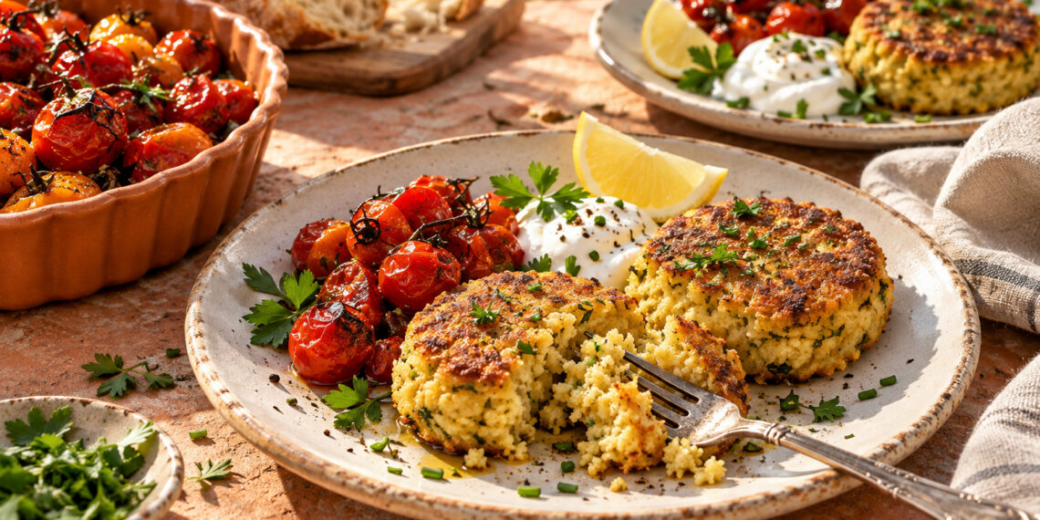 Savory Millet and Herb Breakfast Cakes with Roasted Tomato