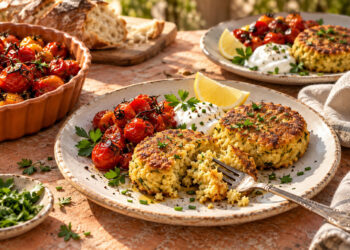 Savory Millet and Herb Breakfast Cakes with Roasted Tomato
