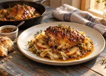 Roasted Mustard Chicken with Apple-Miso Glaze and Cabbage